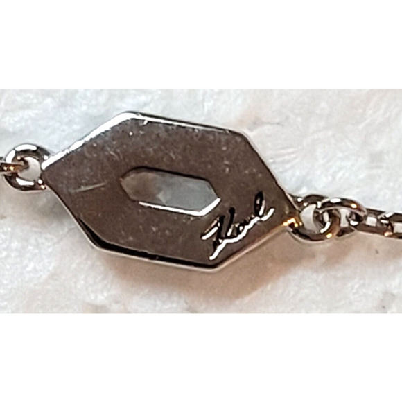 Signed Karl Lagerfeld Logo Bracelet Double K Silvertone Chain Charm Minimalist - Picture 5 of 7